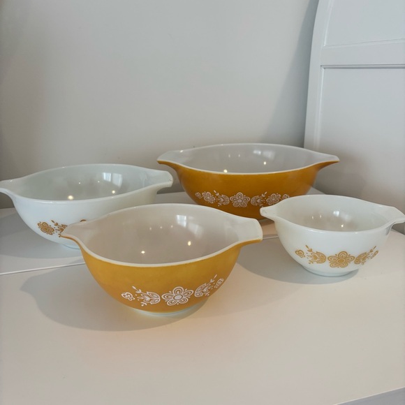 PYREX mixing bowls vintage butterfly gold Cinderella nesting set of 4 floral - Picture 7 of 16